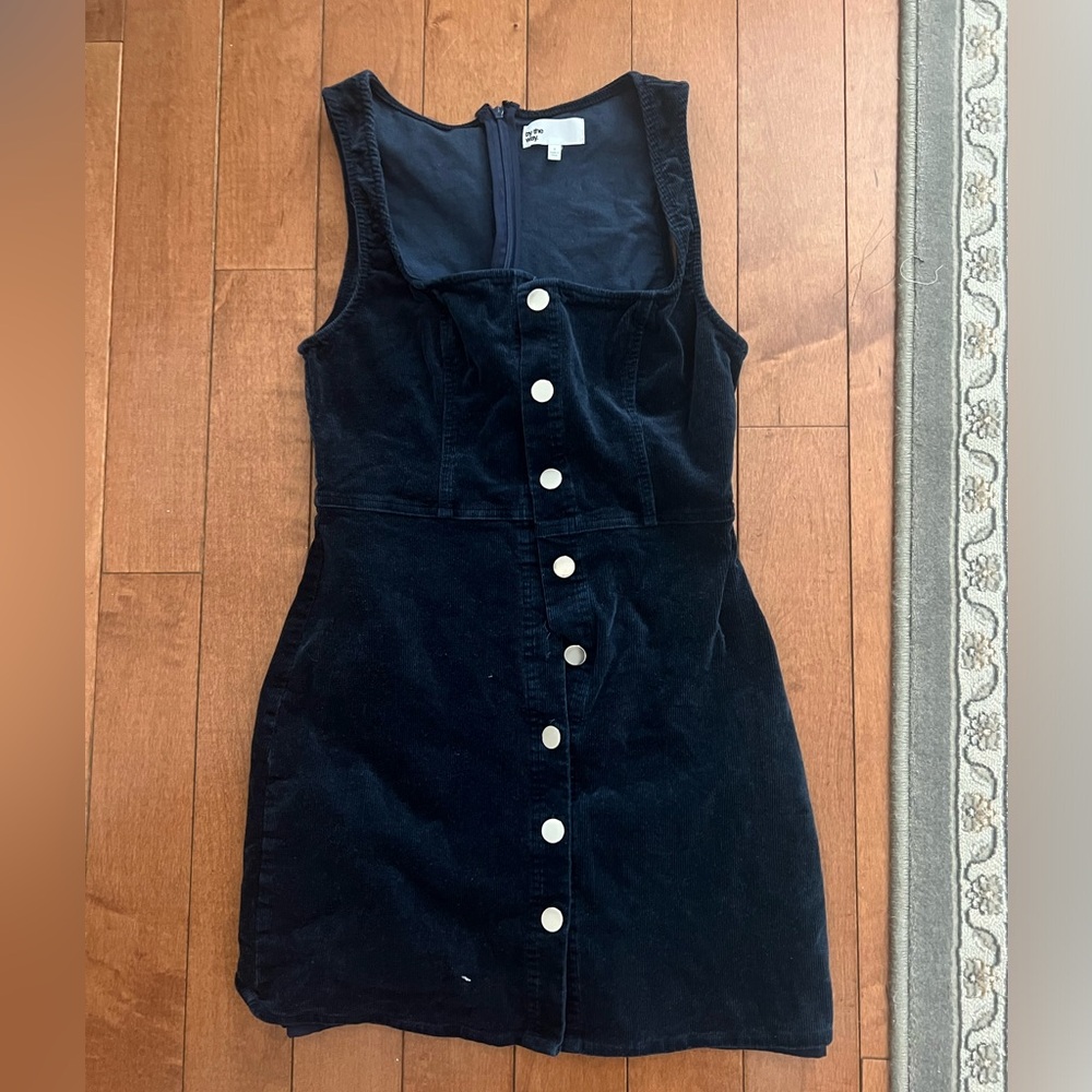 Navy Blue Curduroy Pinafore Button Down Dress